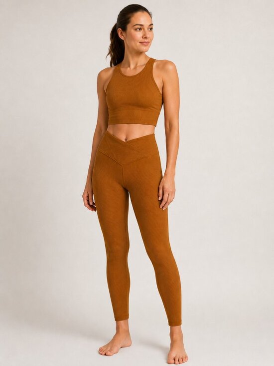 Offline Pants - Offline by Aerie Pleated Leggings Size X-Small Ribbed High Rise Shiny Orange